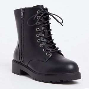 TORRID - Faux Leather Combat Boot Lace-up and Zipper Black (10.5 W)